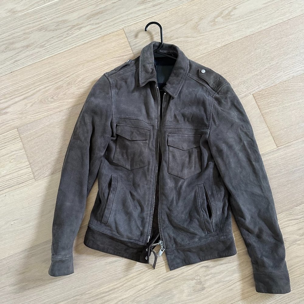 Gray/Brown Mens AllSaints Oakley Suede Jacket in Size Small